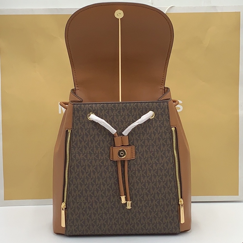 MICHAEL KORS PHOEBE MEDIUM DRAWSTRING BACKPACK BROWN SIGNATURE COLOR - Picture 6 of 16